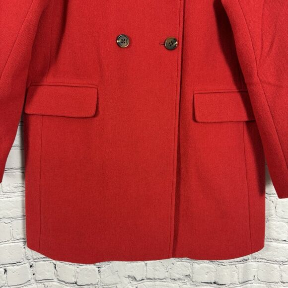 J CREW Wool Blend Double Breasted Topcoat Jacket Red Women Size 14 Welt Pockets - Picture 7 of 11